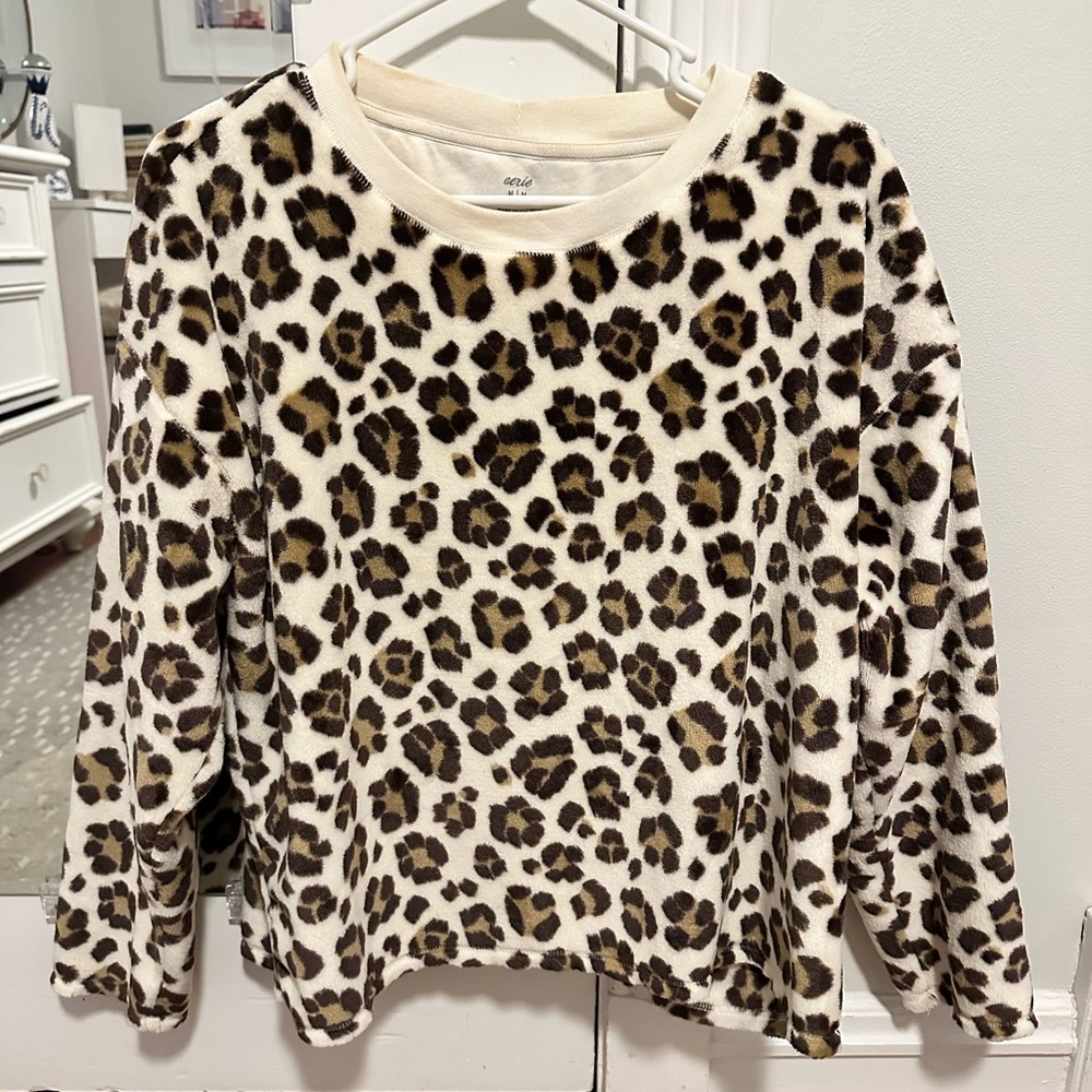 Aerie Fuzzy Leopard Print Sweater.